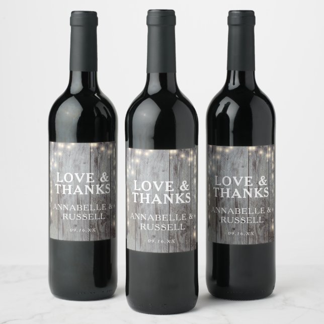 Rustic Wood Lights Thank You Wedding Wine Label (Bottles)