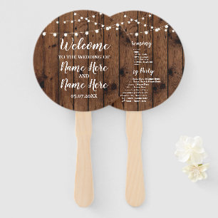 Rustic Wood Lights Wedding Programme Fan