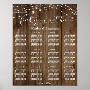 Rustic Wood Lights Wedding Reception Seating Chart