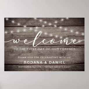 Rustic Wood Lights Welcome Wedding Sign