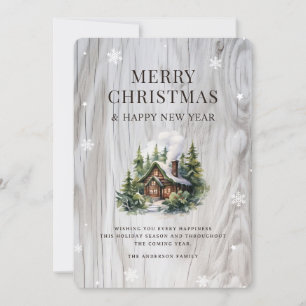 Rustic Wood Log Cabin Snowflake Holiday Card