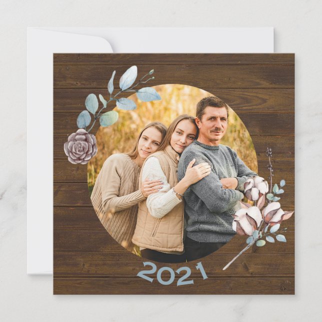 Rustic Wood Look Christmas Family Photo (Front)