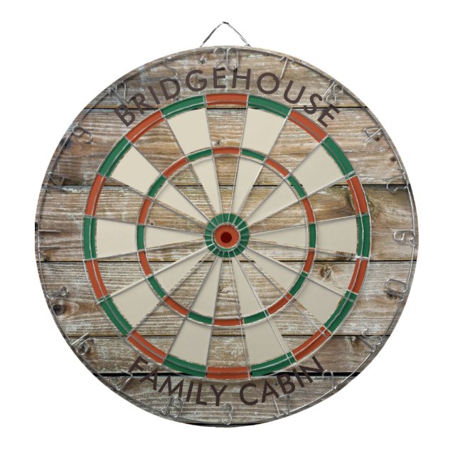  Rustic Wood Look Family Games Room Custom Dartboard (Front)