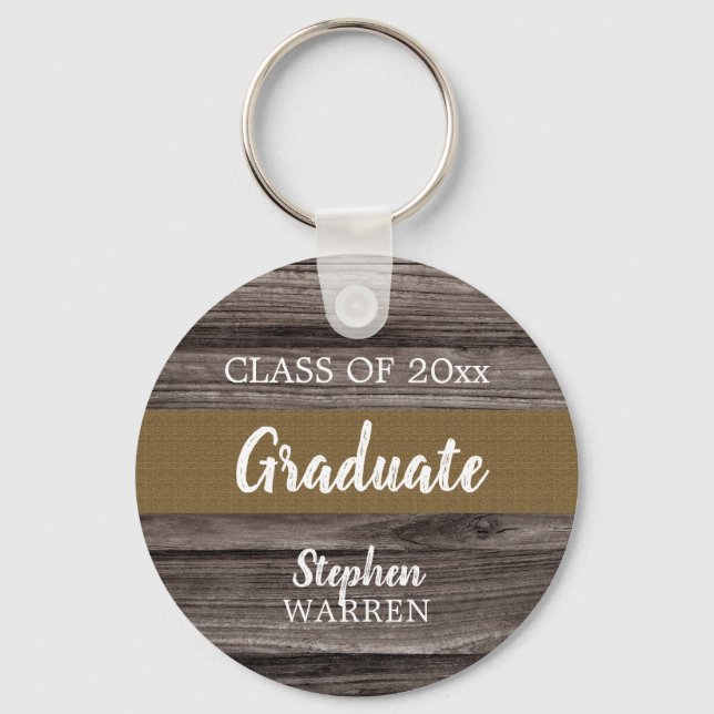 Rustic Wood Look Graduate Class Year | Name Keychain (Front)