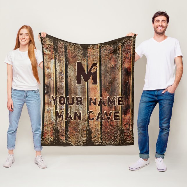 Rustic Wood look Personalized Man Cave Blanket (In Situ)