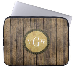 Rustic Wood Look Planks #1 Steampunk 3 Monogram Laptop Sleeve