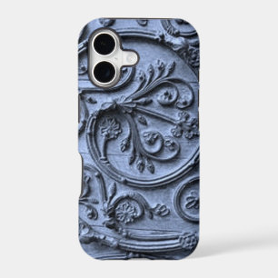 Rustic Wood Look Scroll Pattern on Blue Background