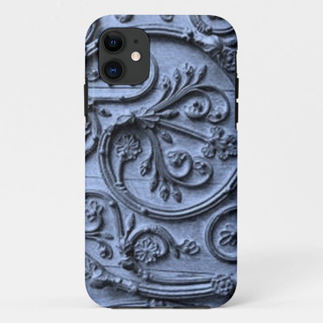 Rustic Wood Look Scroll Pattern on Blue Background Case-Mate iPhone Case (Back)