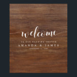 Rustic Wood Look Simple Couples Shower Welcome Poster<br><div class="desc">We've given this simple, lively wedding couples shower welcome poster template a splash of panache with 'Welcome' in a flowing modern font. We love the stylized, elongated flourish at both ends of the word. We've chosen white for this and the other text, on a rich and rustic base that has...</div>