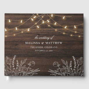 Rustic Wood Look String Lights Wedding Guest Book