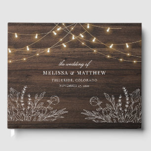 Rustic Wood Look String Lights Wedding Guest Book