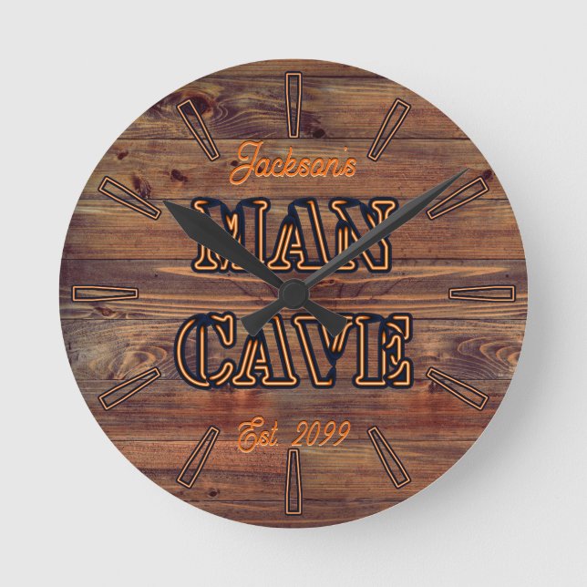 Rustic Wood Look Wall Clock for Man Cave (Front)