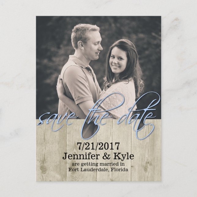 Rustic Wood Look Wedding Save The Date Postcard (Front)