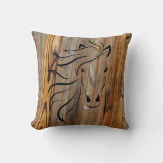 Rustic Wood Look -Wild Horse Head Throw Pillow