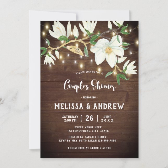 Rustic Wood Magnolia Southern Couple's Shower Invitation (Front)