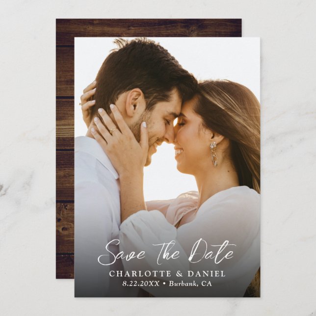 Rustic Wood Mariage Photo Enregistrer La Carte Dat (Devant / Derrière)