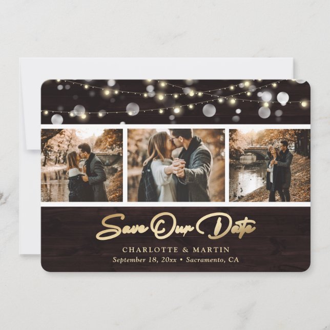Rustic Wood Mariage Photo Enregistrer notre carte  (Devant)