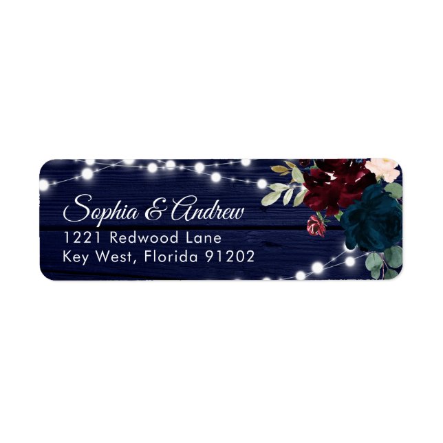 Rustic Wood Marsala & Navy Blue Flowers Adresse (Devant)