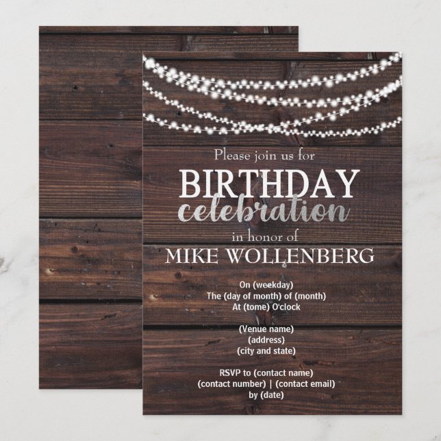 rustic wood masculine birthday invite (Front/Back)