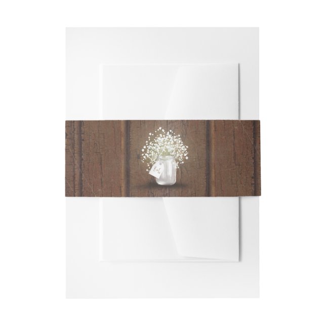Rustic Wood Mason Jar and Baby's Breath Invitation Belly Band (Front Example)