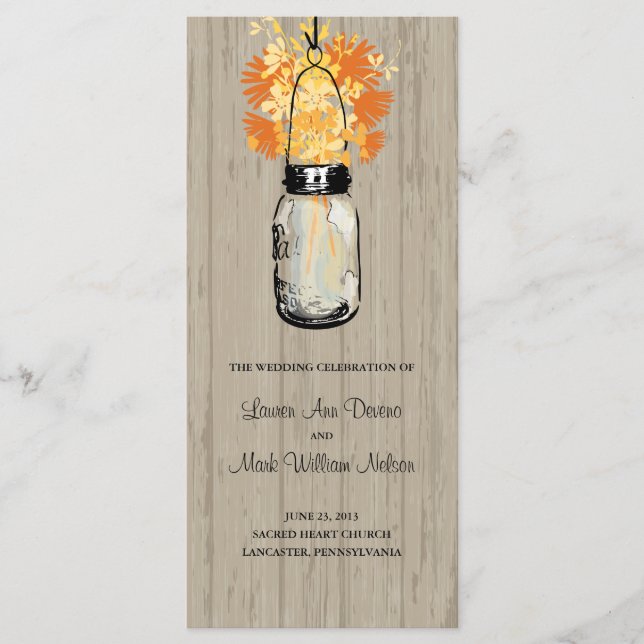 Rustic Wood Mason Jar and Wildflowers Program (Front)