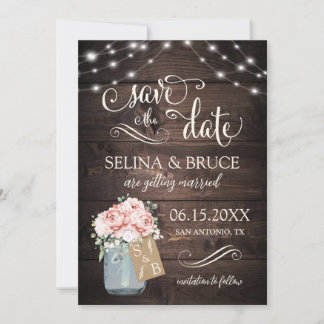 Rustic Wood Mason Jar Floral Save the Date Card