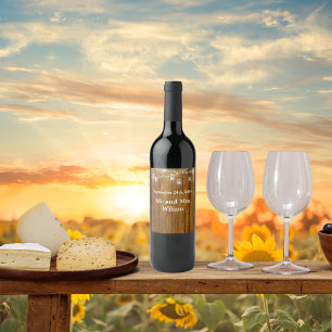 Rustic Wood Mason Jar Hanging Lights Wedding Wine Label