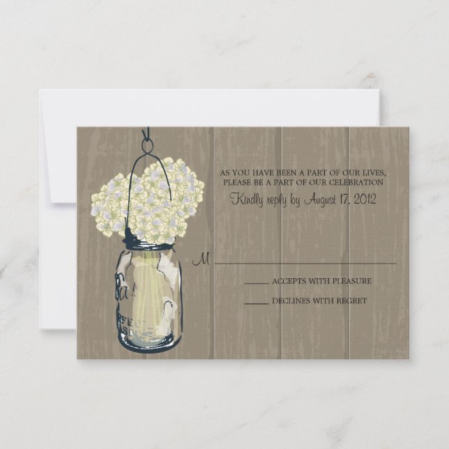 Rustic Wood  Mason Jar Hydrangea  RSVP (Front)
