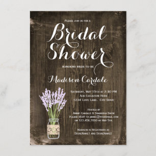 Rustic Wood Mason Jar Invitations de douche nuptia