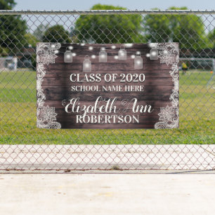 Rustic Wood Mason Jar Lights Graduate Banner