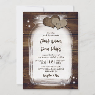 Rustic Wood Mason Jar Mariage Invitations