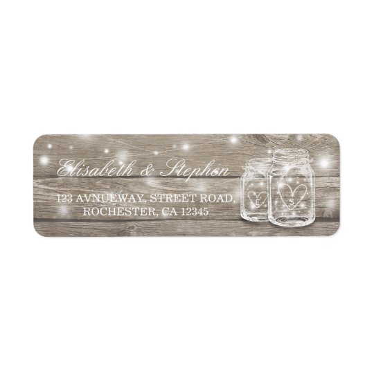 Rustic Wood Mason Jar String Light Wedding Address Return Address Label