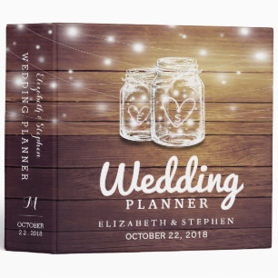 Rustic Wood Mason Jar String Light Wedding Planner Binder