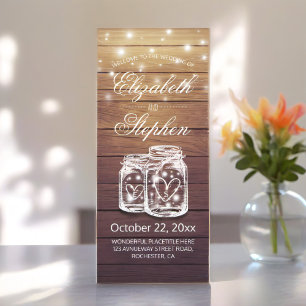 Rustic Wood Mason Jar String Light Wedding Program