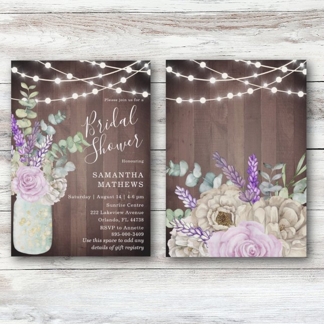 Rustic Wood Mason Jar String Lights Bridal Shower Invitation (Creator Uploaded)