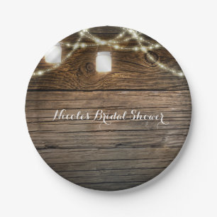 Rustic Wood Mason Jar String Lights Country Glam Paper Plate