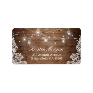 Rustic Wood Mason Jar String Lights Lace Label