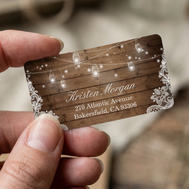 Rustic Wood Mason Jar String Lights Lace Label (Creator Uploaded)