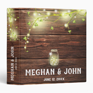 Rustic Wood Mason Jar String Lights Wedding Album Binder