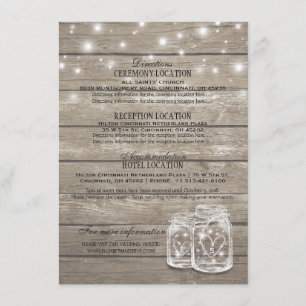 Rustic Wood Mason Jar String Lights Wedding Detail Enclosure Card