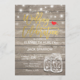 Rustic Wood Mason Jar String Lights Wedding Shower Invitation