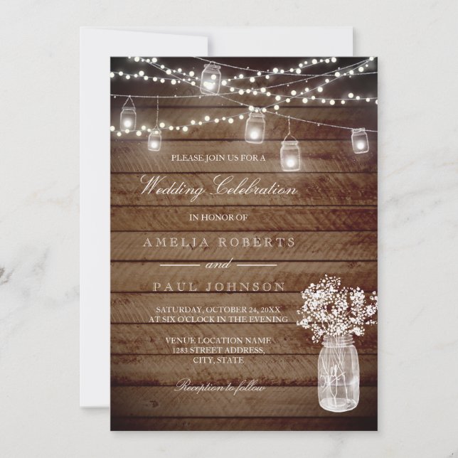 Rustic Wood Mason Jar Wedding Invitation (Front)