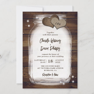 Rustic Wood Mason Jar Wedding Invitations