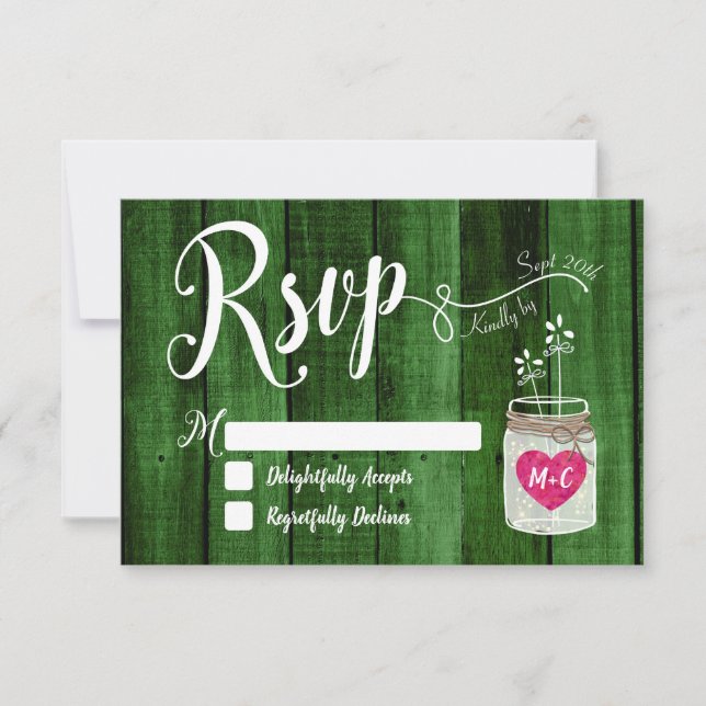Rustic Wood Mason Jar Wedding RSVP Card (Front)