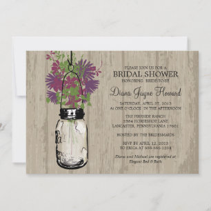 Rustic Wood Mason Jar  Wildflowers Bridal Shower Invitation