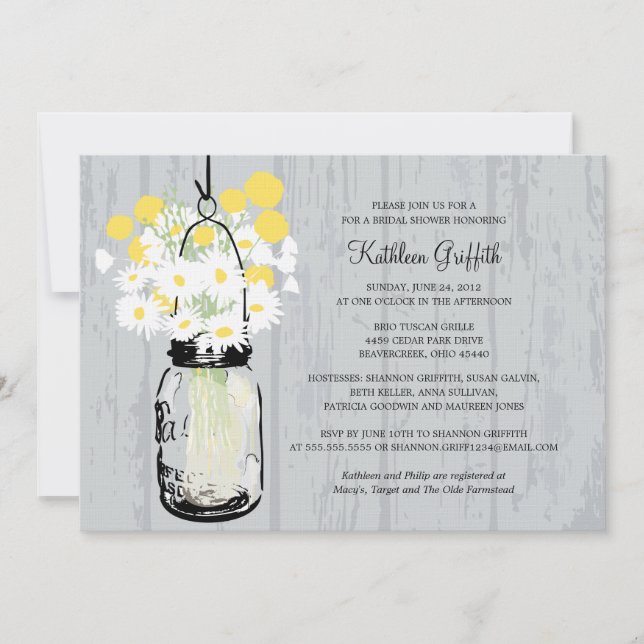 Rustic Wood Mason Jar Wildflowers Invitation (Front)