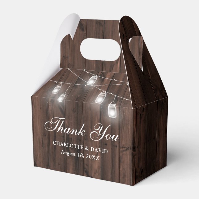 Rustic Wood Mason Jars Wedding Thank You Favor Box (Front Side)