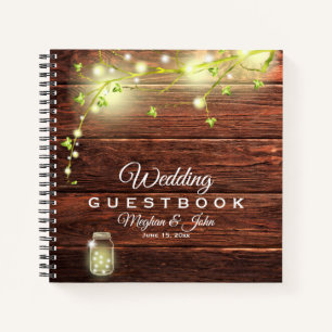 Rustic Wood Mason String Lights Wedding Guest Book