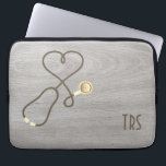 Rustic Wood Medical Doctor or Nurse Laptop Sleeve<br><div class="desc">Lovely grey rustic wood grain looking  background accented by a stethoscope shaped like a heart. Nurses,  doctors and medical industry professionals will love this computer sleeve. Monogram with initials or title.</div>
