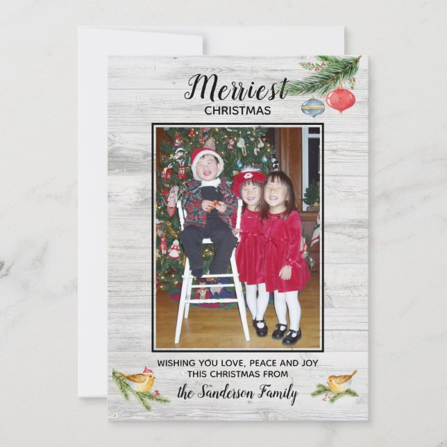 Rustic Wood Merriest Christmas Nature Photo (Front)